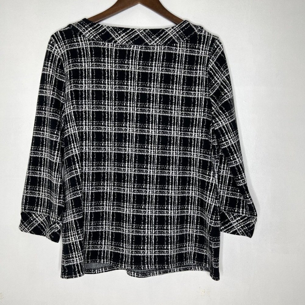 Talbots Sabrina Black Plaid 3/4 Sleeve Round Neck Pullover Sweater Size Large - Picture 7 of 7